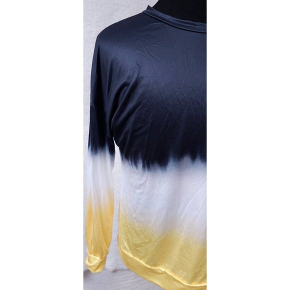 Coeur de Vague Womens Medium Blue White Yellow 3/4 Sleeve Stretch Pullover Top - Picture 3 of 11